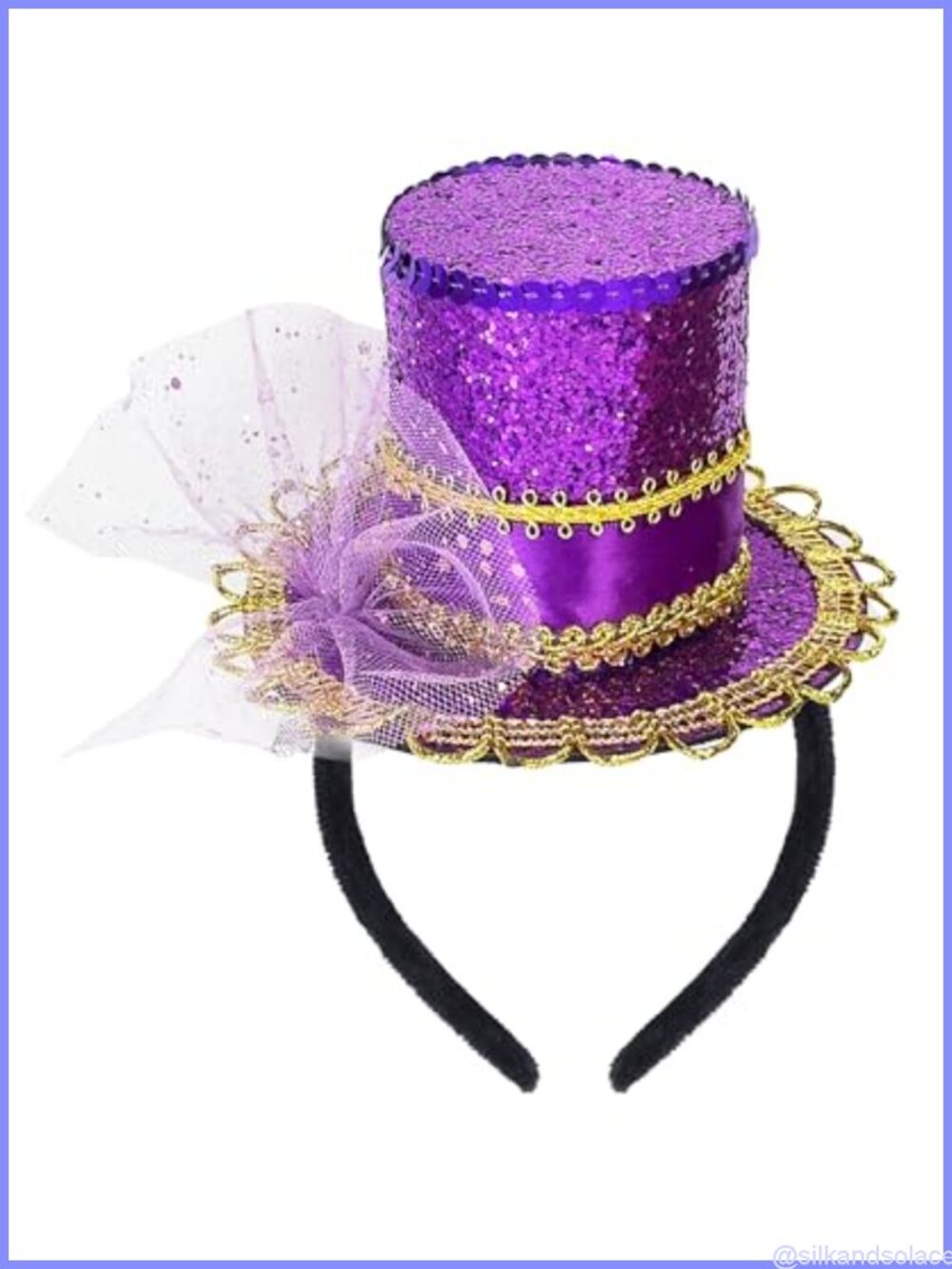 Mini Top Hat Headband Fascinator with Net Veil & Sequins One Size